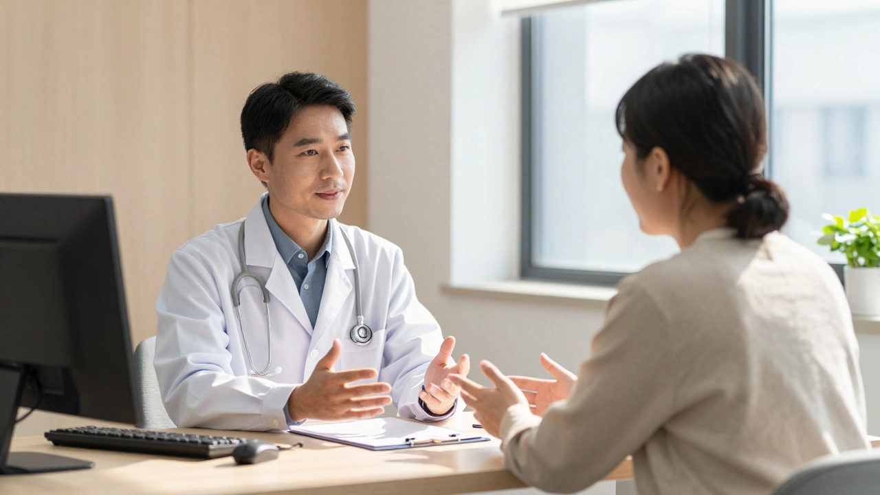 Doctor and patient having consultation in modern office