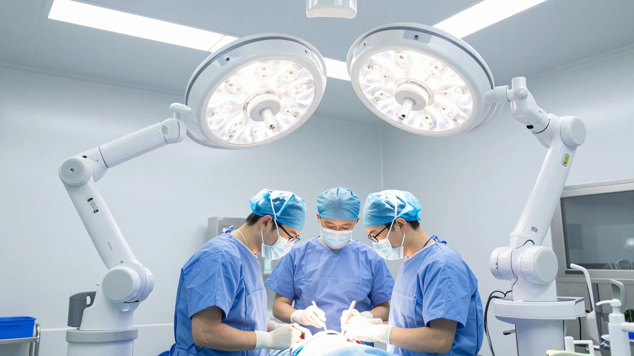 Sterile operating room with advanced surgical technology.