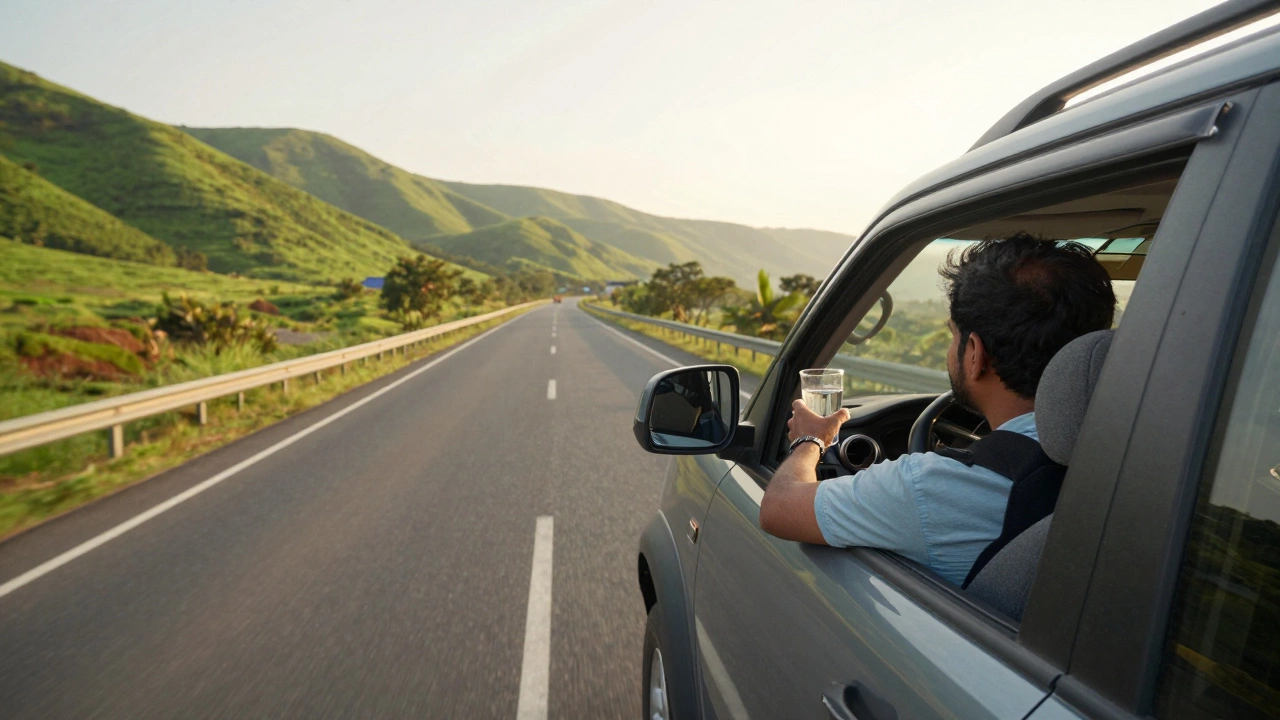 Family driving safely on Indian highway post-recovery