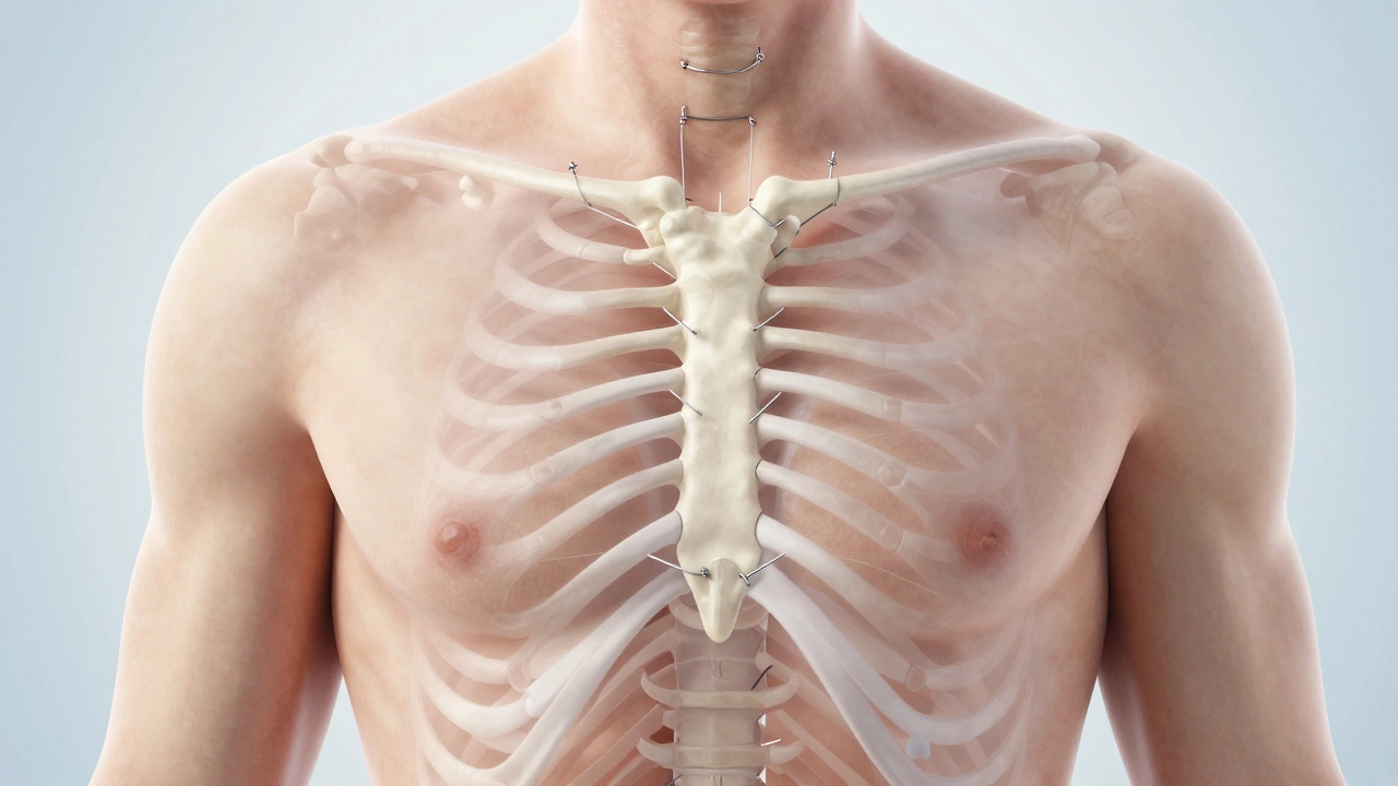Illustration of sternum healing with steel wires
