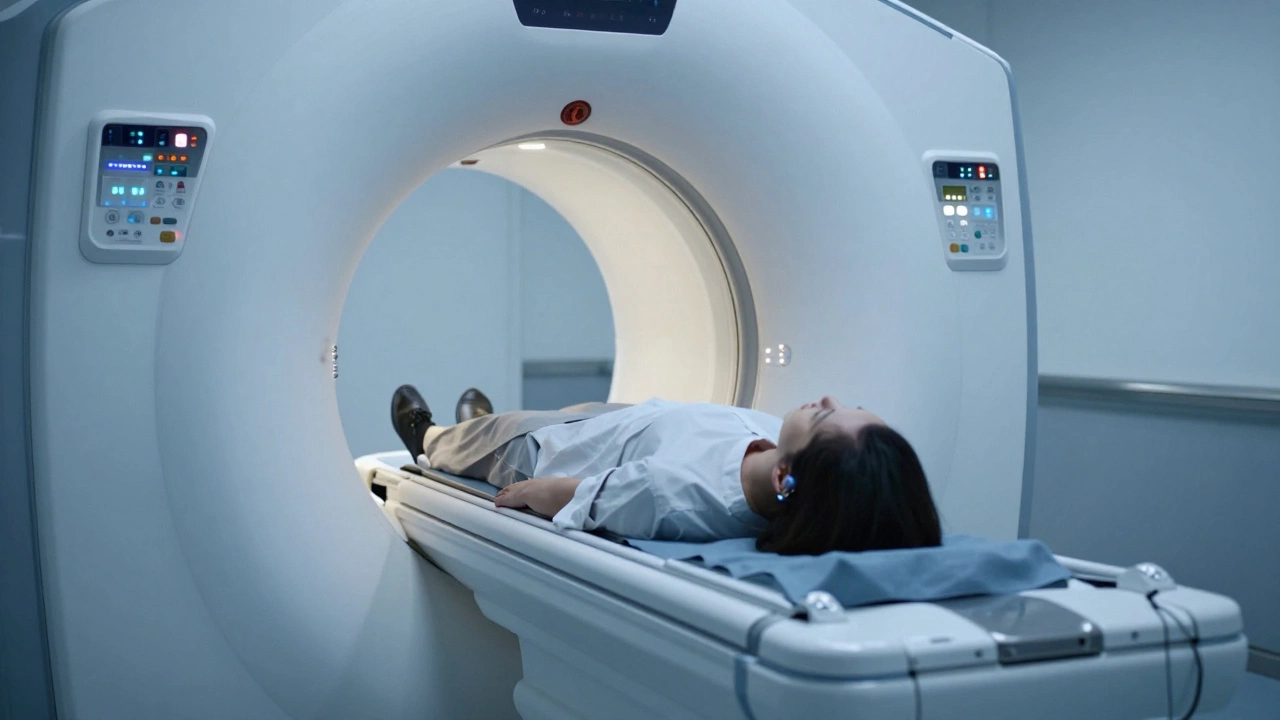 Patient undergoing an MRI scan in a modern medical facility