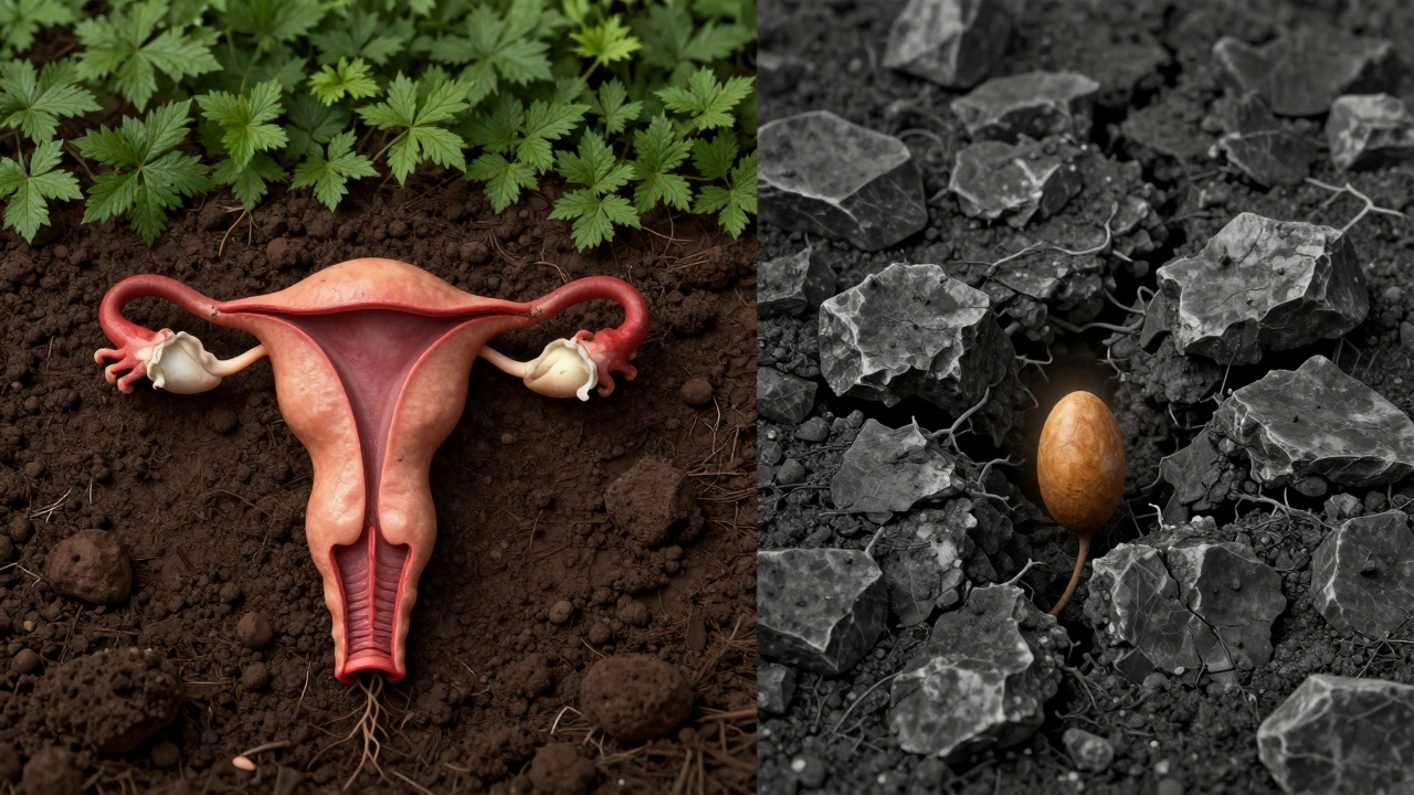 Artistic comparison of healthy vs damaged uterine environment