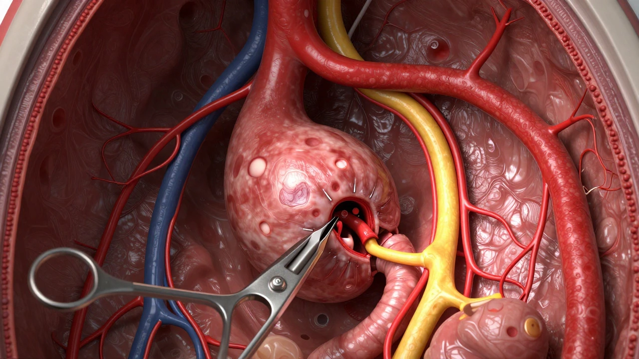 Detailed view of pancreatic surgery anatomy and vascular complexity