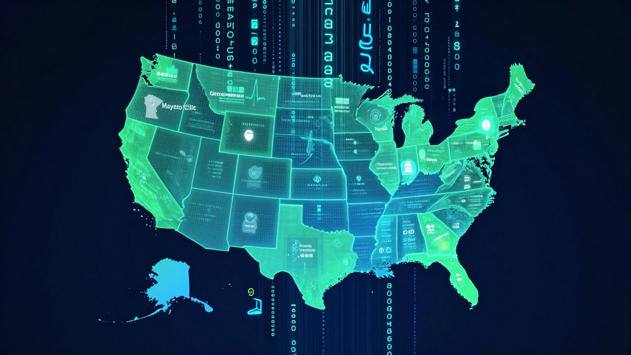 Holographic US map showing healthcare data and future health trends