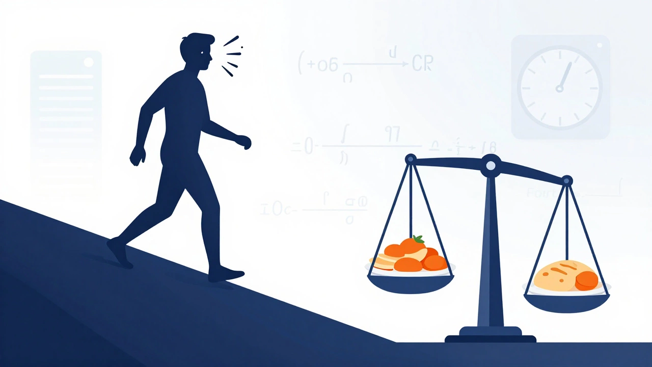 Illustration showing imbalance between exercise effort and food intake