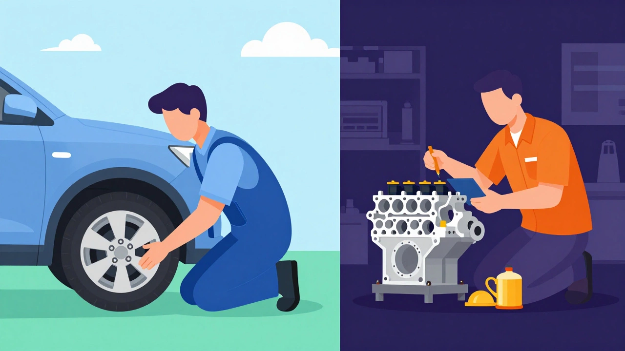 Mechanic fixing tire vs engineer repairing engine
