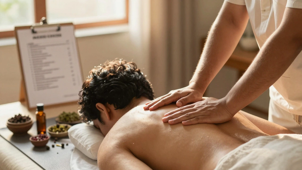 Patient receiving Ayurvedic massage for holistic cancer care