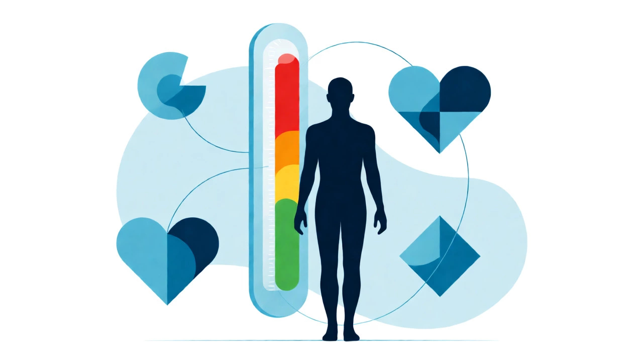 Conceptual graphic showing BMI measurement and health metrics