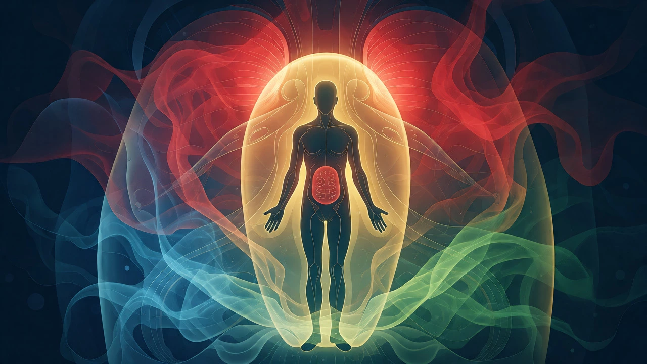 Abstract visualization of Ashwagandha lowering stress and cortisol